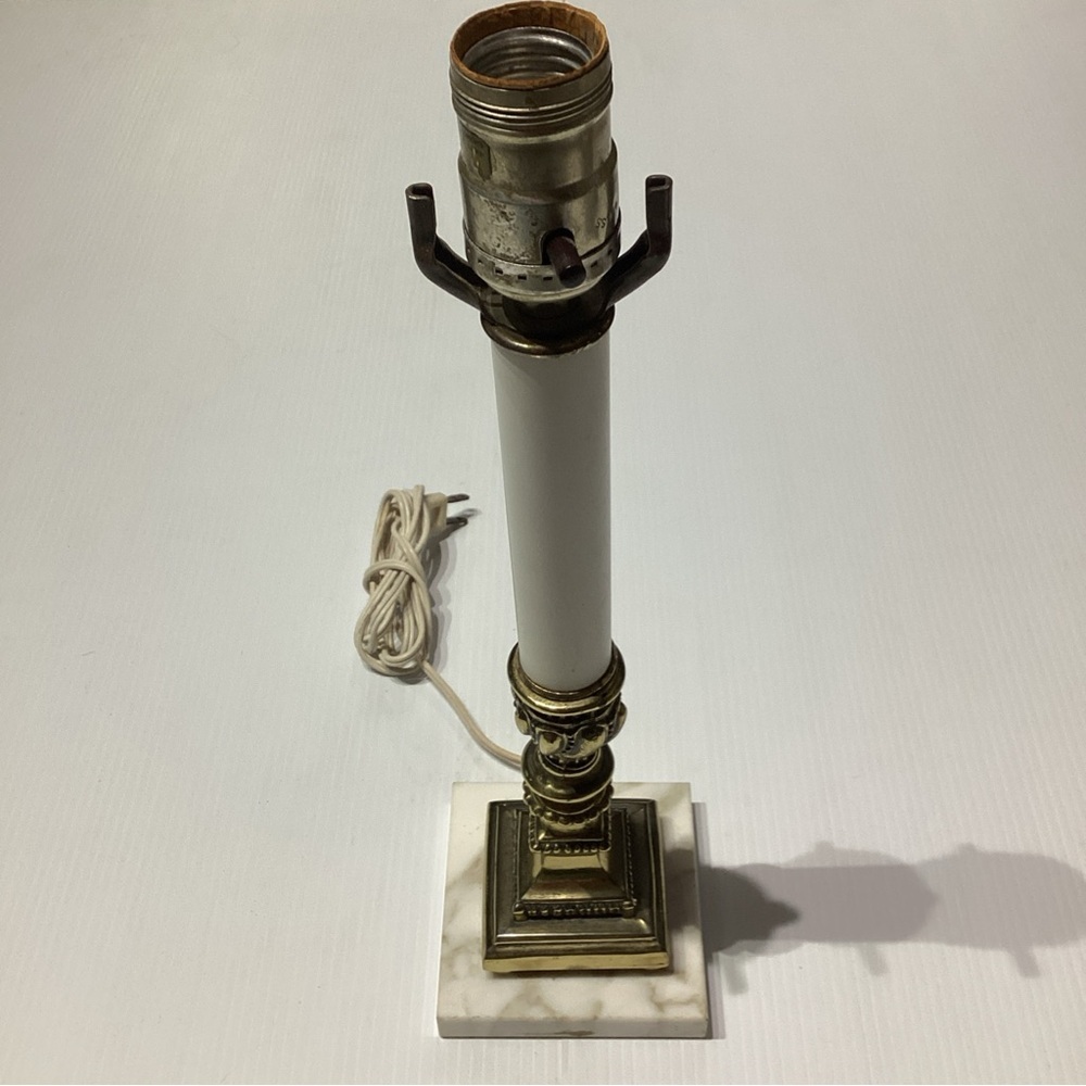 Vintage Marble And Brass Table Lamp 15” MCM Tested